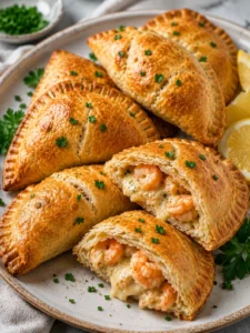 Golden, flaky seafood hand pies filled with crab, shrimp, and melted cheese