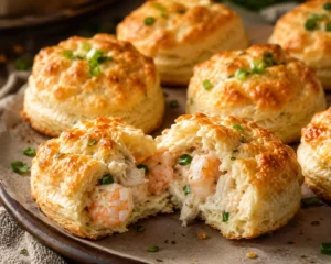 Delicious shrimp and crab biscuit melts with golden, flaky crust and seafood filling
