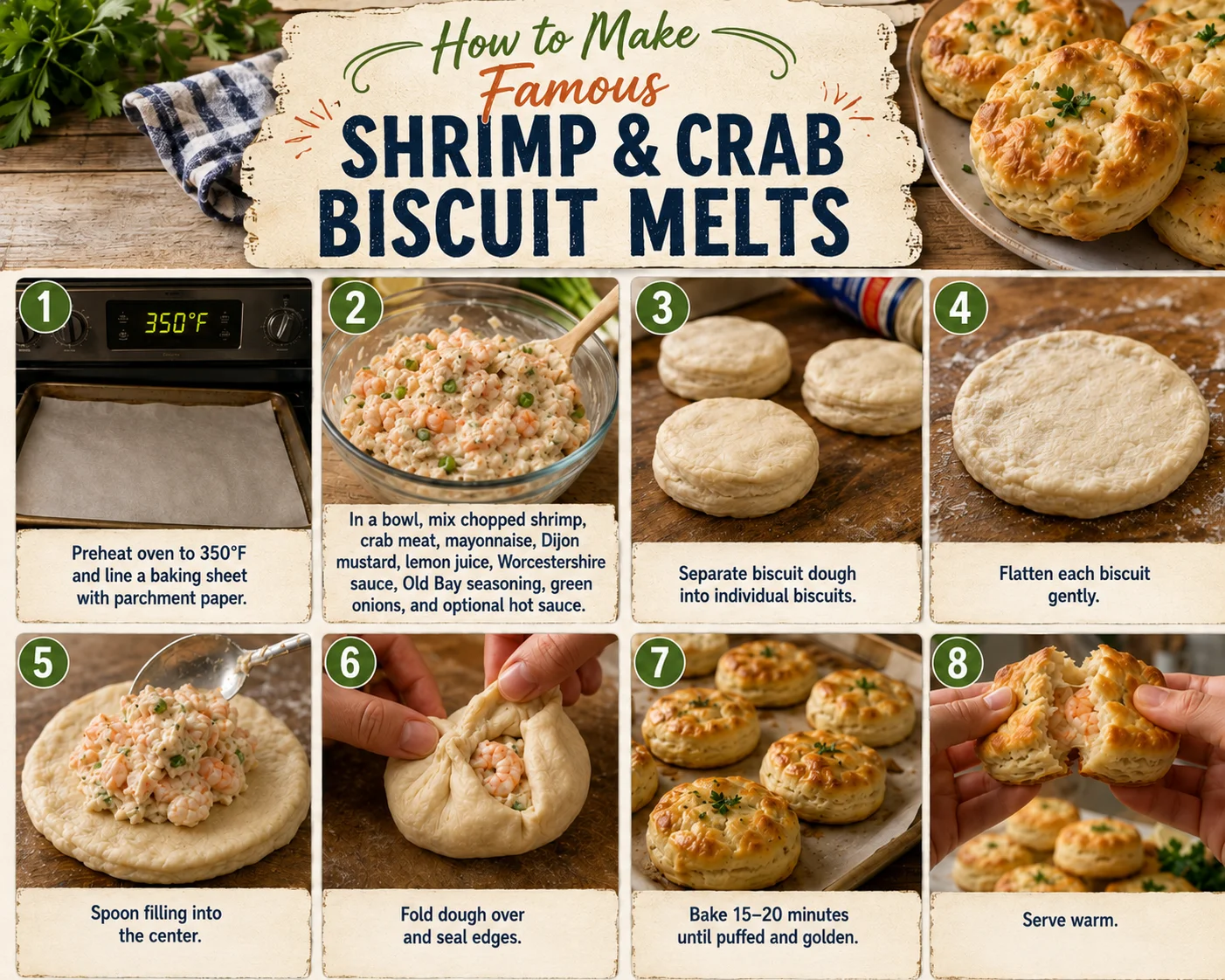 Famous Shrimp & Crab Biscuit Melts Step-by-step guide to making shrimp and crab biscuit melts at home.