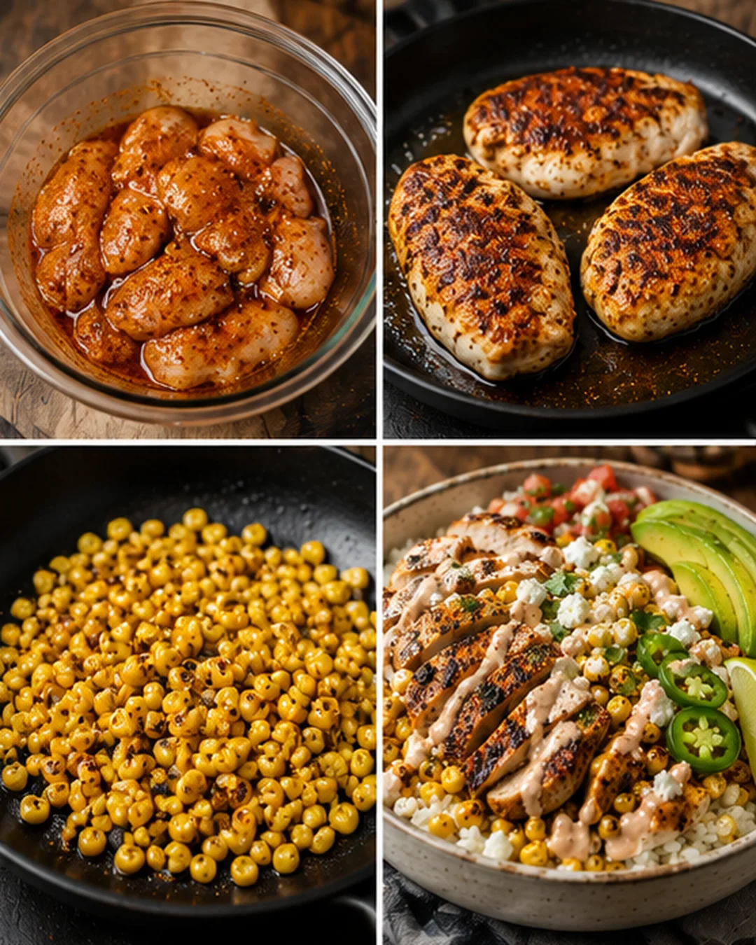 Delicious street corn chicken rice bowl with grilled corn, tender chicken, and fresh toppings